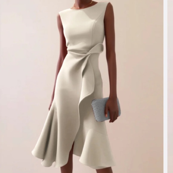 FEHAUTE Dresses & Skirts - FEHAUTE Sleeveless Midi Elegant A-line Dress with Waist Twist for Day-to-Night